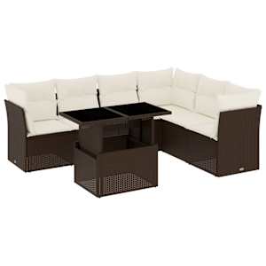 Vrtna sedežna garnitura 7-delna z blazinami rjav poli ratan - slika 2