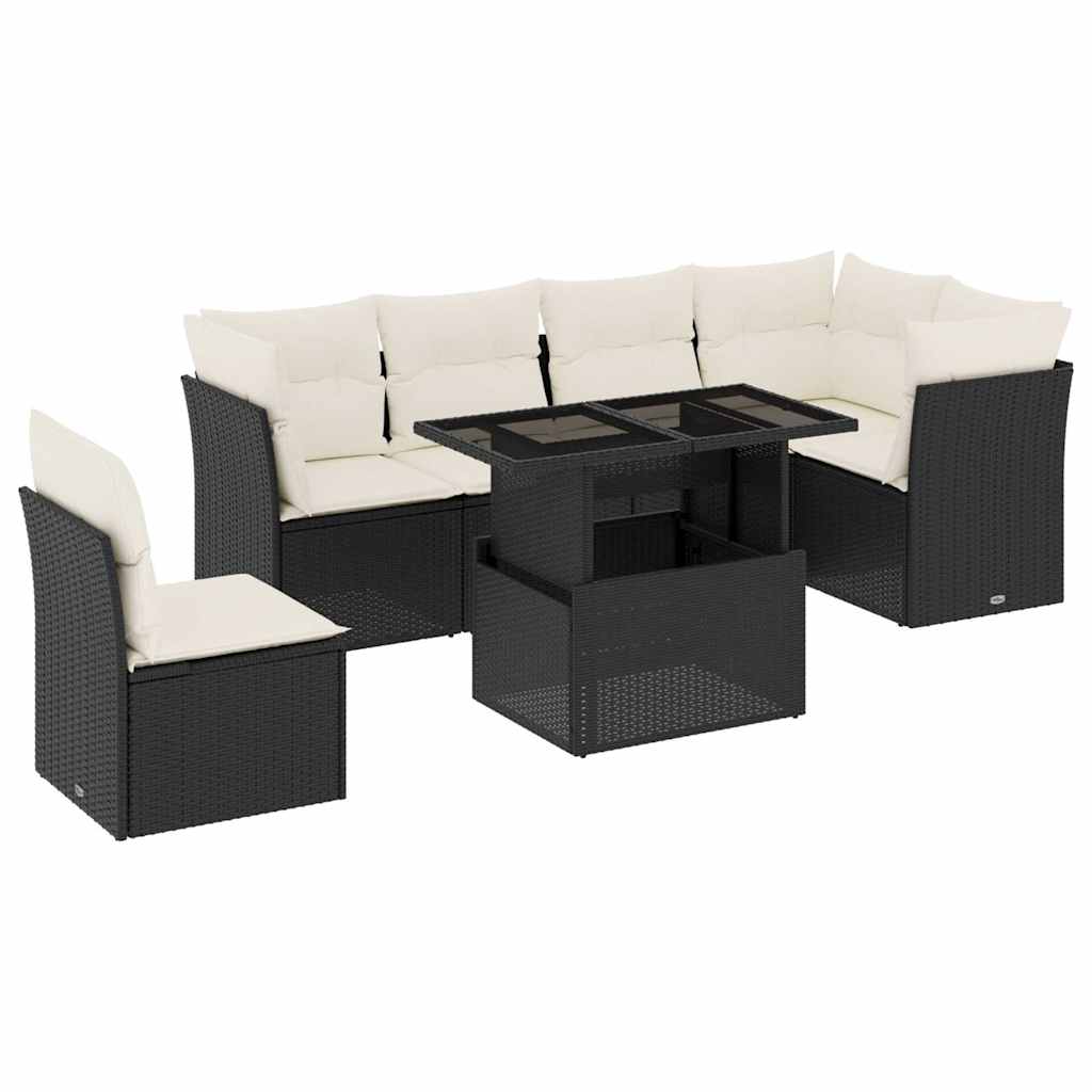 vidaXL Set canapele de grădină cu perne, 7 piese, negru, poliratan