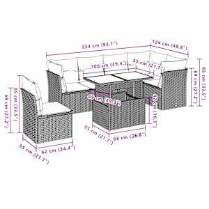 Vrtna sedežna garnitura 7-delna z blazinami črn poli ratan - slika 9