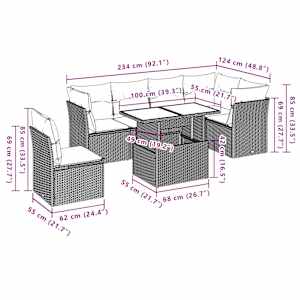 Vrtna sedežna garnitura 7-delna z blazinami bež poli ratan - slika 9