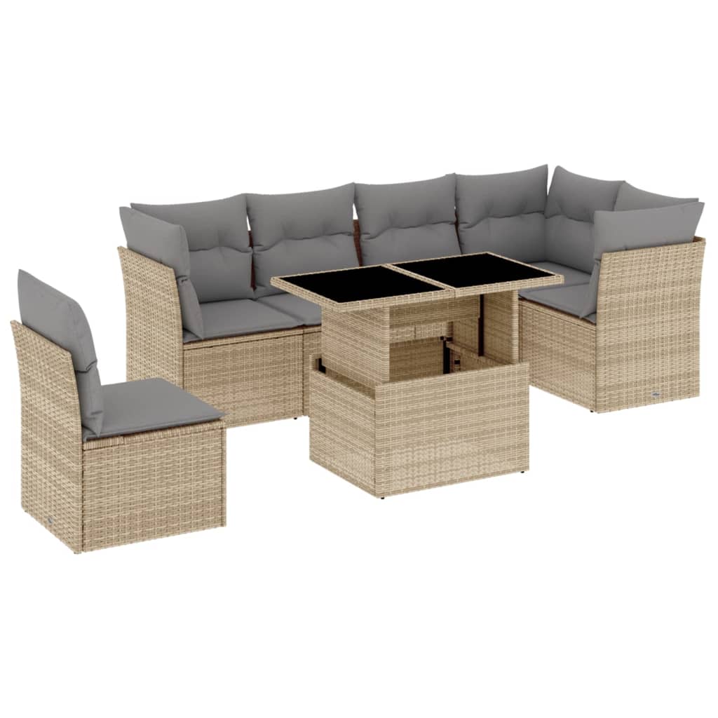 Thumbnail - vidaXL 7-tlg. Garten-Sofagarnitur mit Kissen Beige Poly Rattan