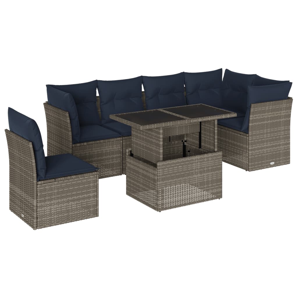 Thumbnail - vidaXL 7-teiliges Gartensofa-Set mit Kissen, grau, Polyrattan