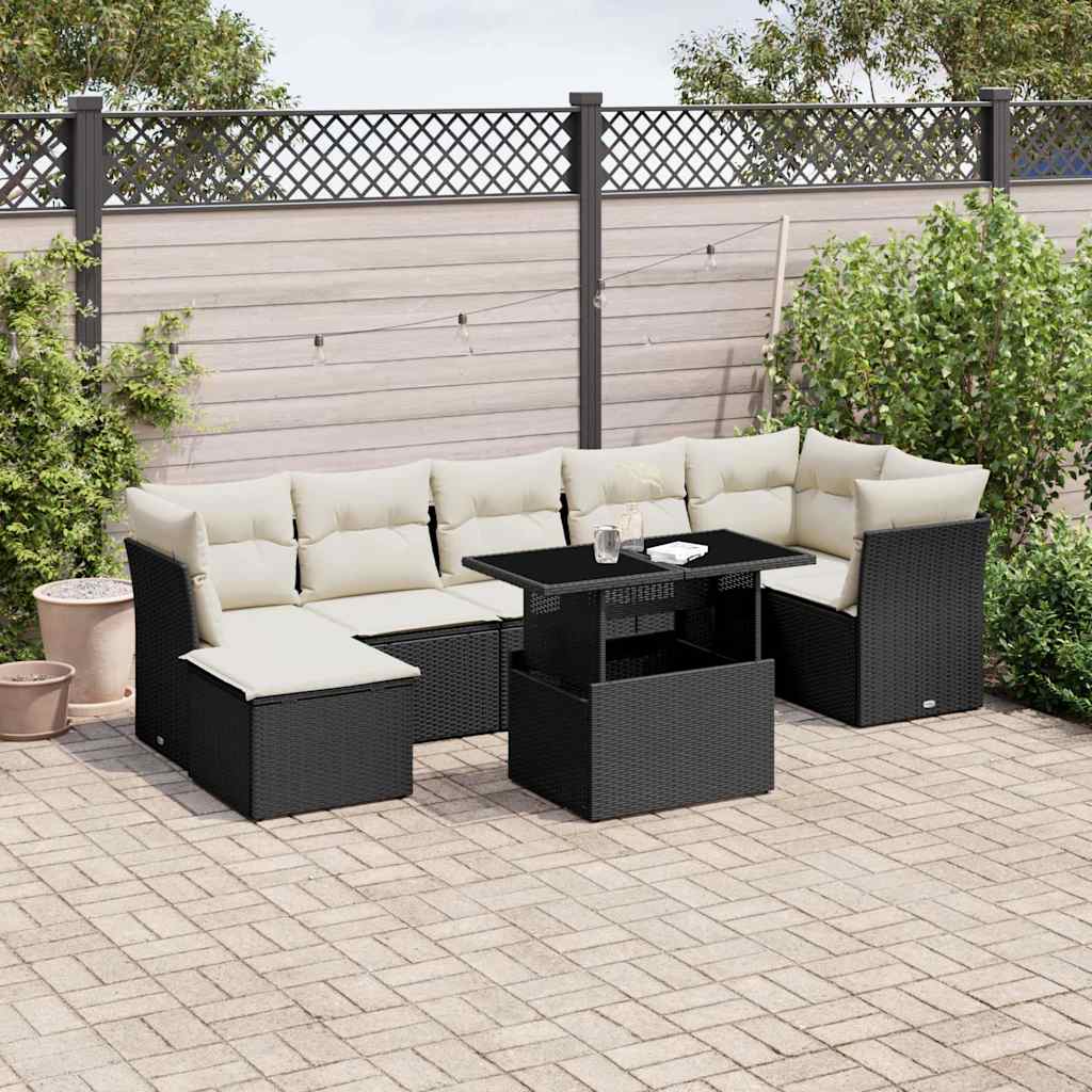 vidaXL 8-tlg. Garten-Sofagarnitur mit Kissen Schwarz Poly Rattan