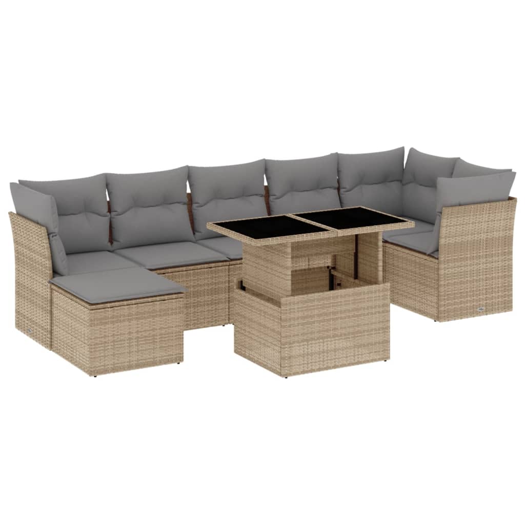 Thumbnail - vidaXL 8-tlg. Garten-Sofagarnitur mit Kissen Beige Poly Rattan