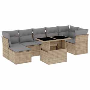 Vrtna sedežna garnitura 8-delna z blazinami bež poli ratan - slika 2