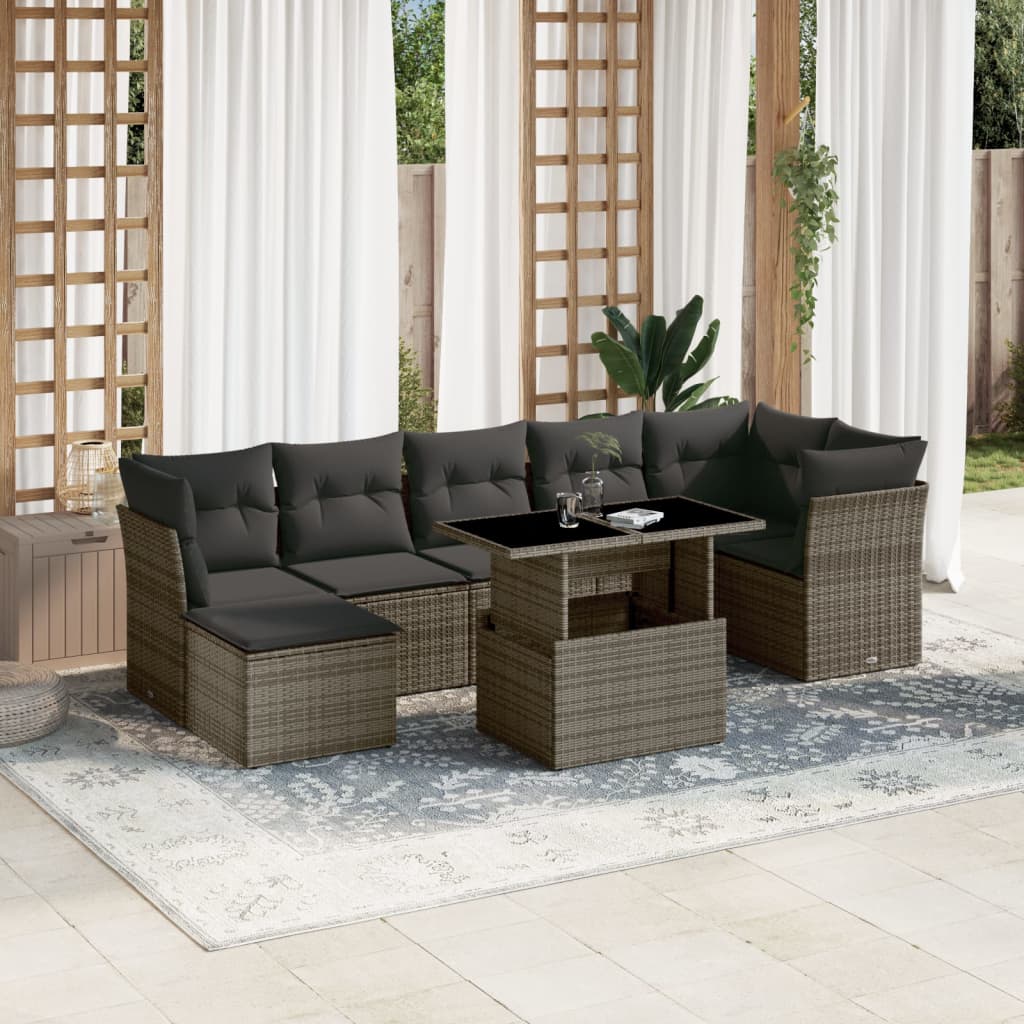 vidaXL 8-tlg. Garten-Sofagarnitur mit Kissen Grau Poly Rattan