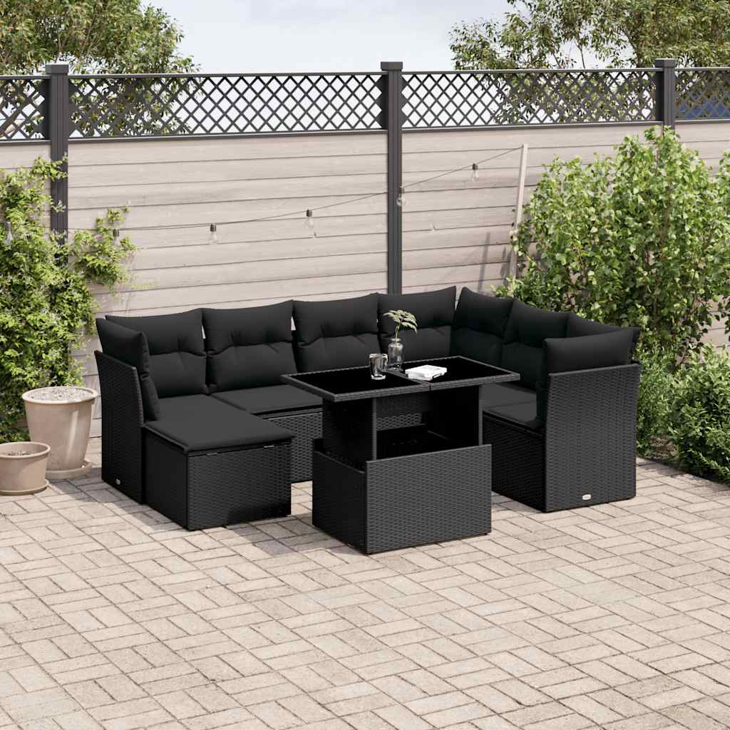 vidaXL Set mobilier de grădină cu perne, 8 piese, negru, poliratan