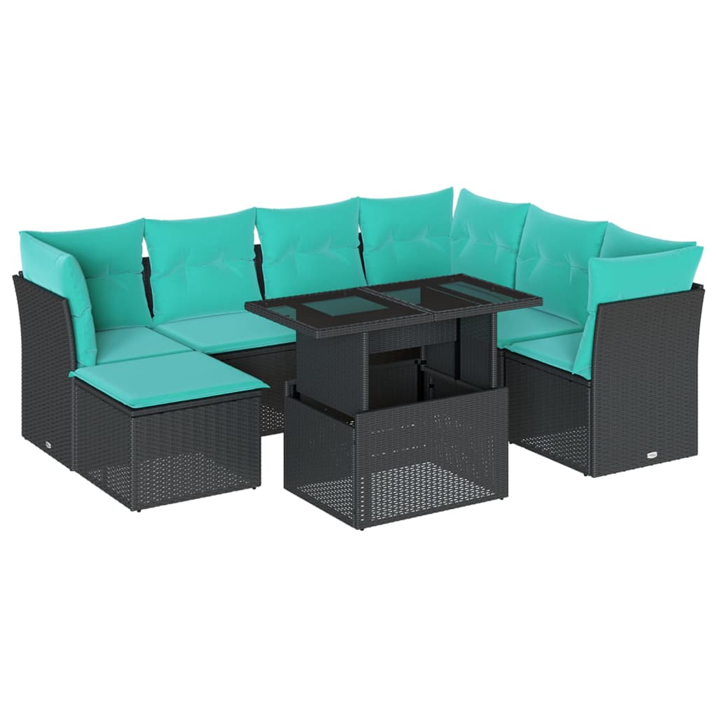 Thumbnail - vidaXL 8-teiliges Gartensofa-Set mit Kissen, schwarzes Polyrattan