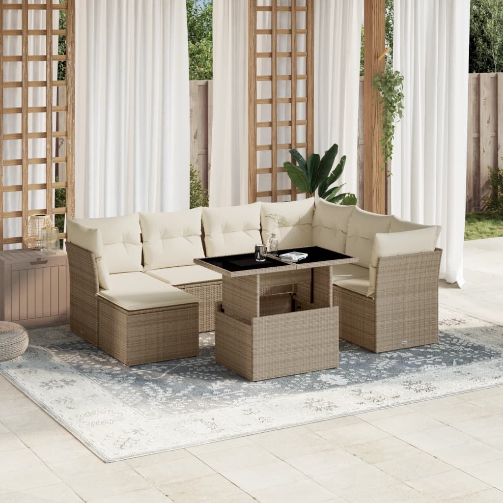 vidaXL 8-tlg. Garten-Sofagarnitur mit Kissen Beige Poly Rattan