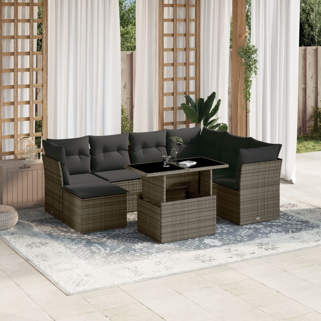 vidaXL 8-tlg. Garten-Sofagarnitur mit Kissen Grau Poly Rattan