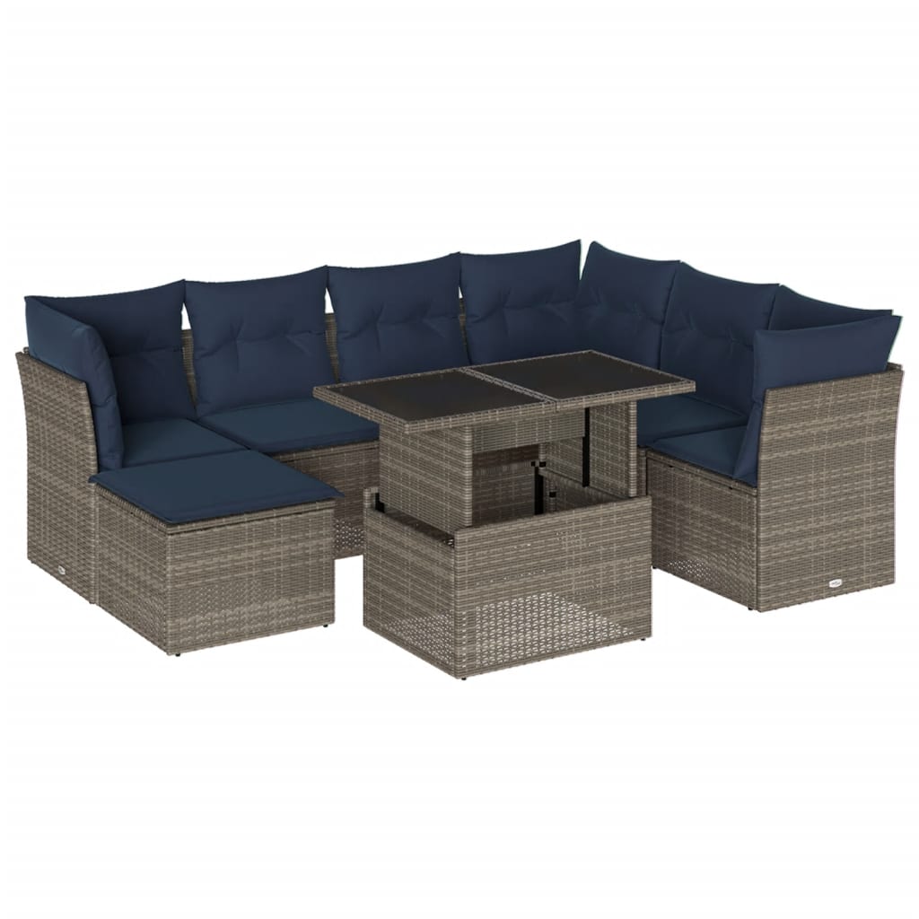 Thumbnail - vidaXL 8-teiliges Gartensofa-Set mit Kissen, grau, Polyrattan