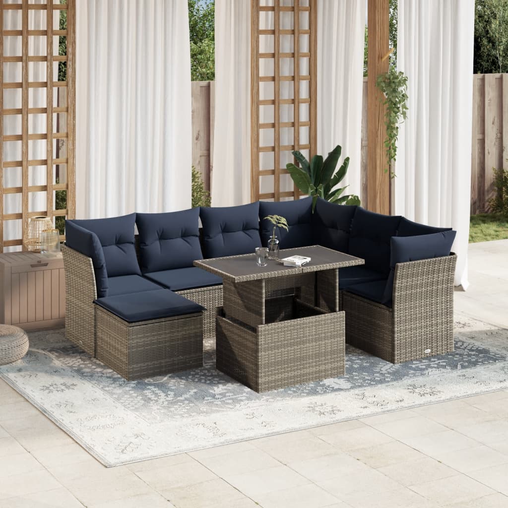vidaXL 8-teiliges Gartensofa-Set mit Kissen, grau, Polyrattan