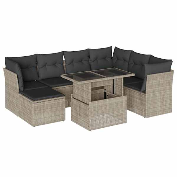 vidaXL 8-osaline aiadiivani komplekt patjadega, helehall, pol&uuml;rotang