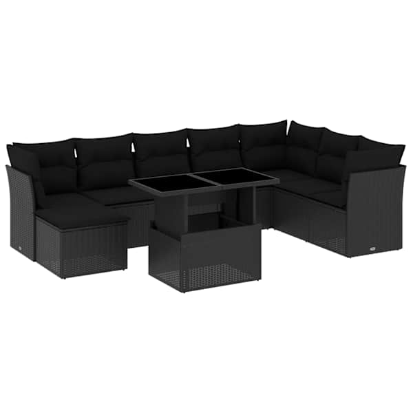 vidaXL 9-osaline aiadiivani komplekt patjadega, must, pol&uuml;rotang