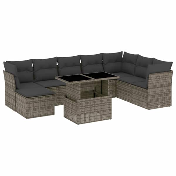 vidaXL 9-osaline aiadiivani komplekt patjadega, hall, pol&uuml;rotang