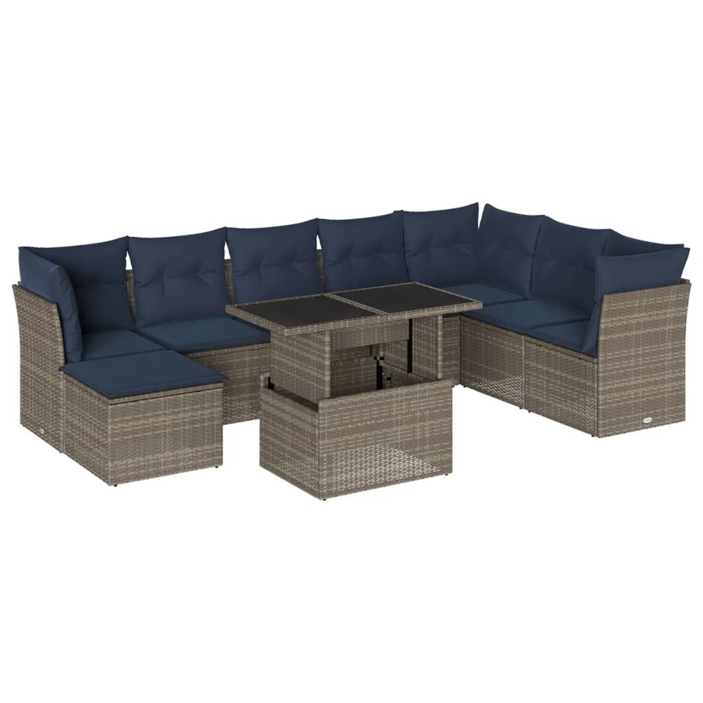 Thumbnail - vidaXL 9-teiliges Gartensofa-Set mit Kissen, grau, Polyrattan