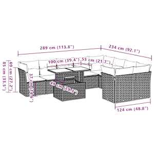 Vrtna sedežna garnitura 10-delna z blazinami črn poli ratan - slika 9