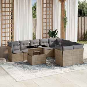 Vrtna sedežna garnitura 10-delna z blazinami bež poli ratan