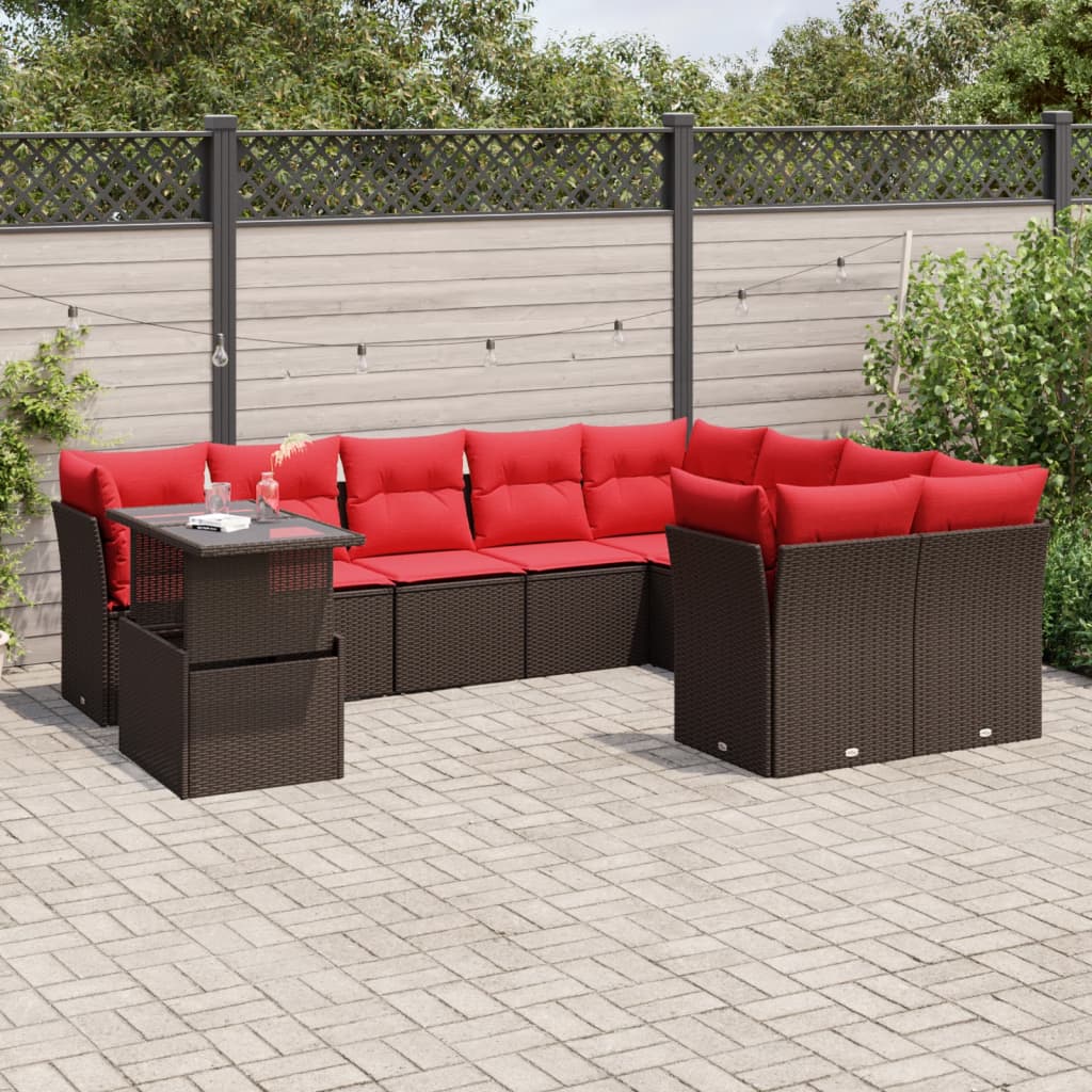 vidaXL 10-teiliges Gartensofa-Set mit Kissen, braun, Polyrattan