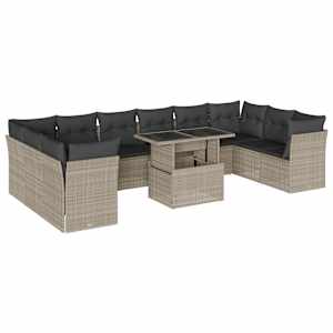 vidaXL 11-osaline aiadiivani komplekt patjadega, helehall, pol&uuml;rotang