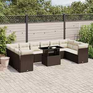 Vrtna sedežna garnitura 11-delna z blazinami rjava poli ratan