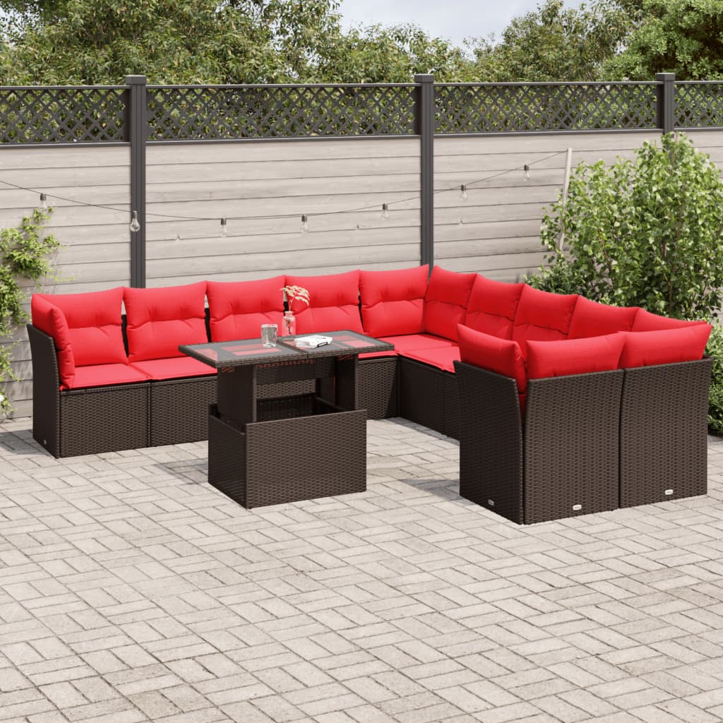 vidaXL 11-teiliges Gartensofa-Set mit Kissen, braun, Polyrattan