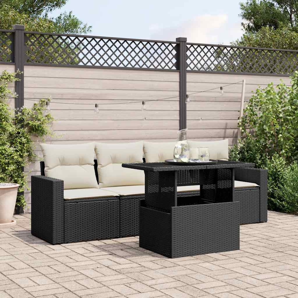 vidaXL 5-tlg. Garten-Sofagarnitur mit Kissen Schwarz Poly Rattan