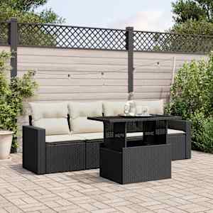 Vrtna sedežna garnitura 5-delna z blazinami črn poli ratan