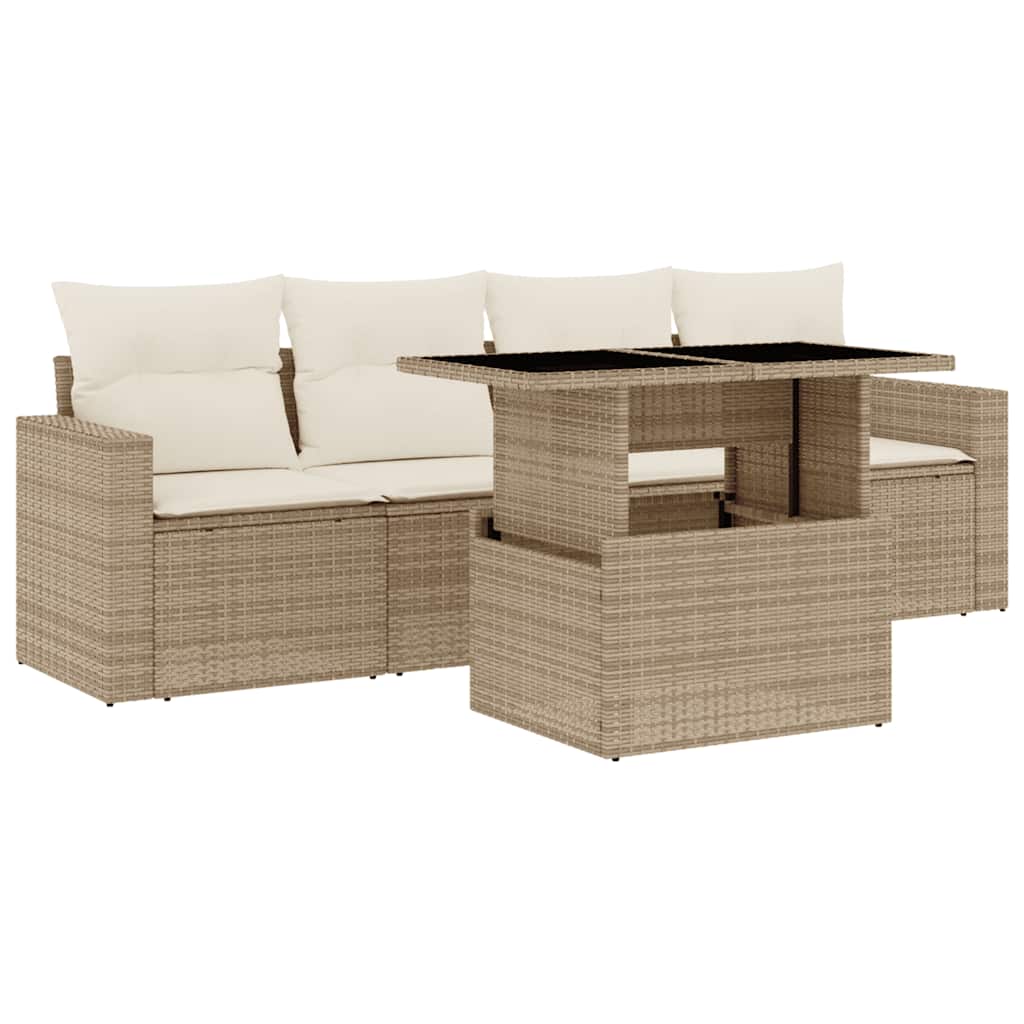 Thumbnail - vidaXL 5-tlg. Garten-Sofagarnitur mit Kissen Beige Poly Rattan