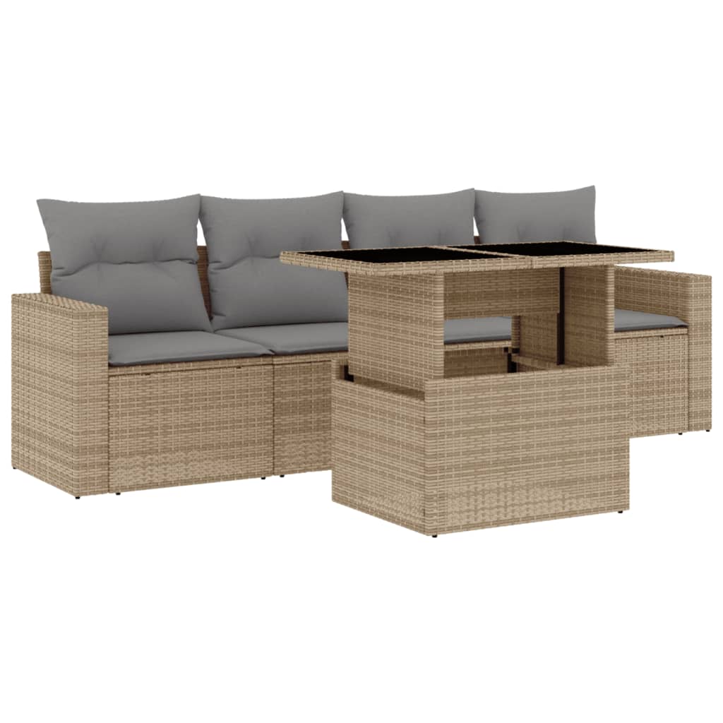 Thumbnail - vidaXL 5-tlg. Garten-Sofagarnitur mit Kissen Beige Poly Rattan