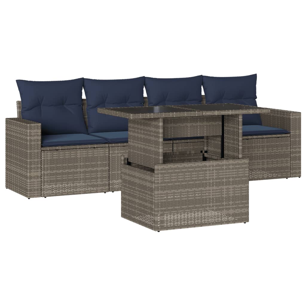 Thumbnail - vidaXL 5-teiliges Gartensofa-Set mit Kissen, grau, Polyrattan