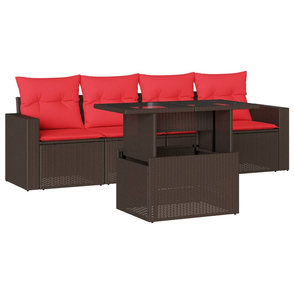 vidaXL 5-teiliges Gartensofa-Set mit Kissen, braun, Polyrattan – Bild 2