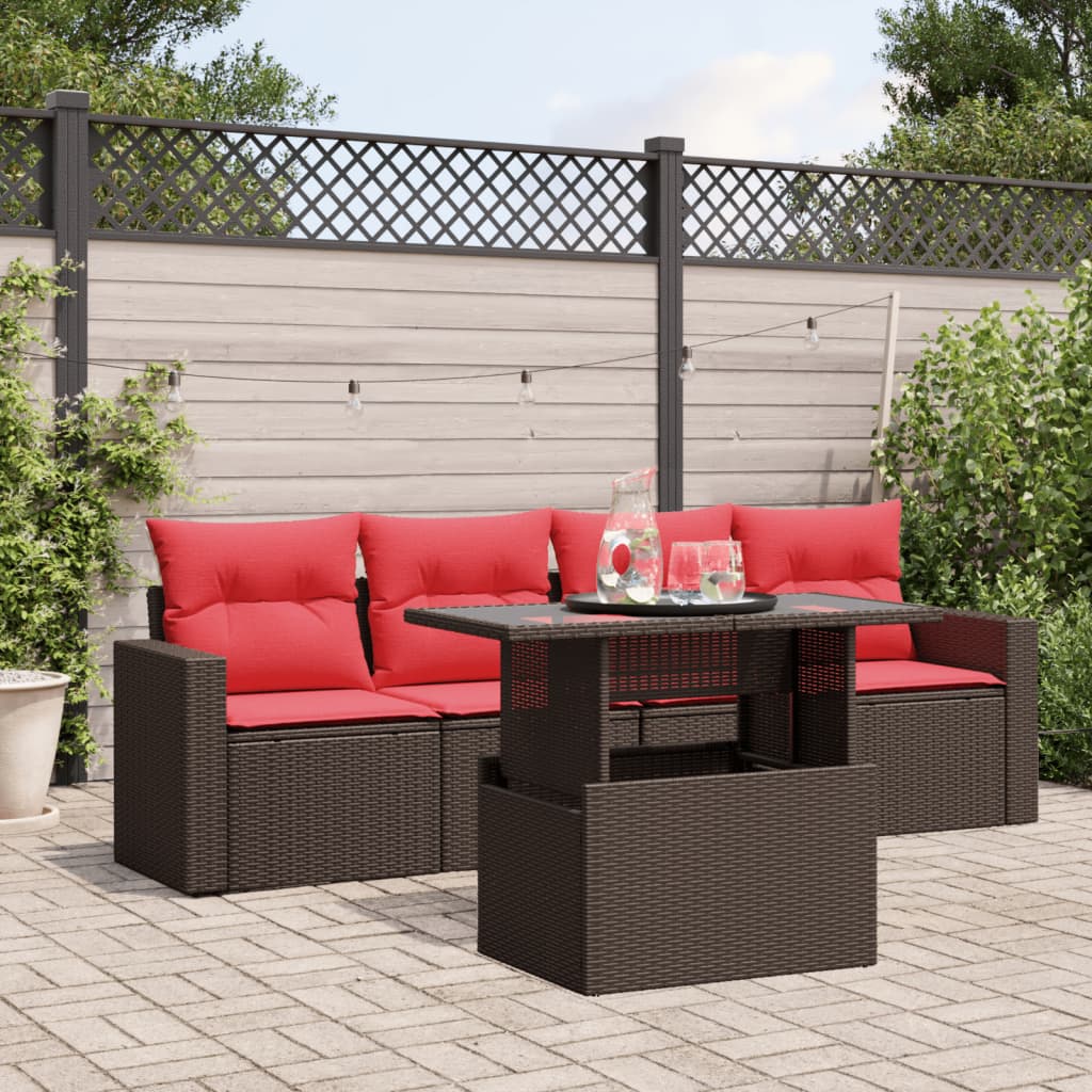 vidaXL 5-teiliges Gartensofa-Set mit Kissen, braun, Polyrattan