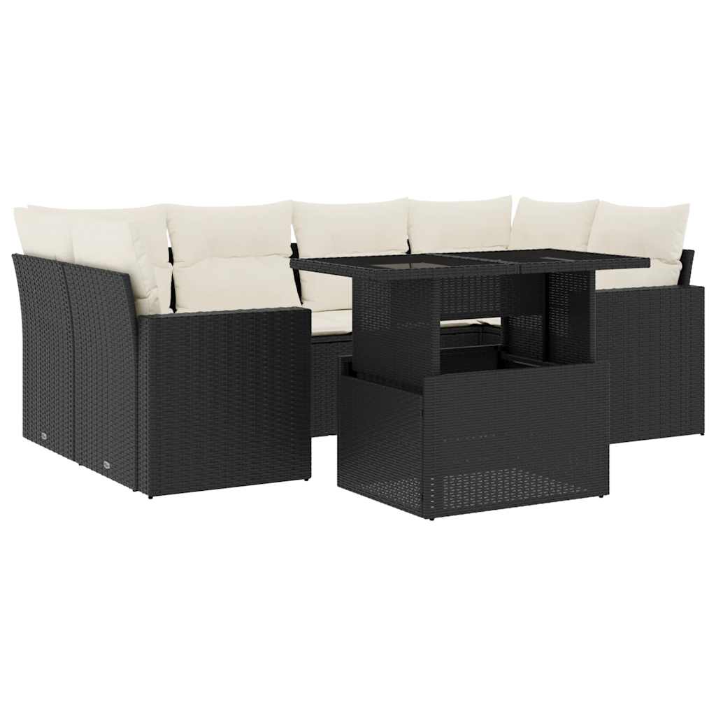 vidaXL Set canapele de grădină cu perne, 7 piese, negru, poliratan