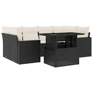 Vrtna sedežna garnitura 7-delna z blazinami črn poli ratan - slika 2