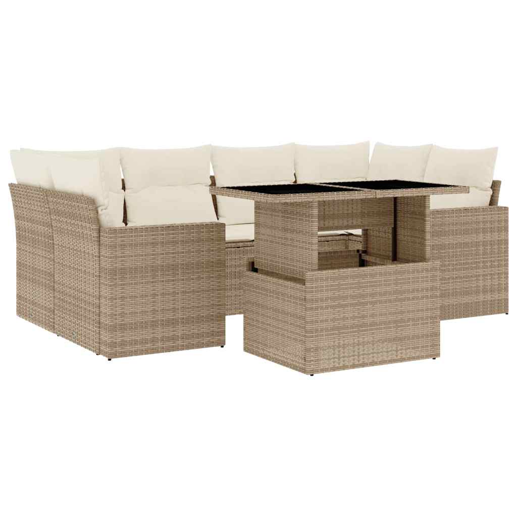 Thumbnail - vidaXL 7-tlg. Garten-Sofagarnitur mit Kissen Beige Poly Rattan