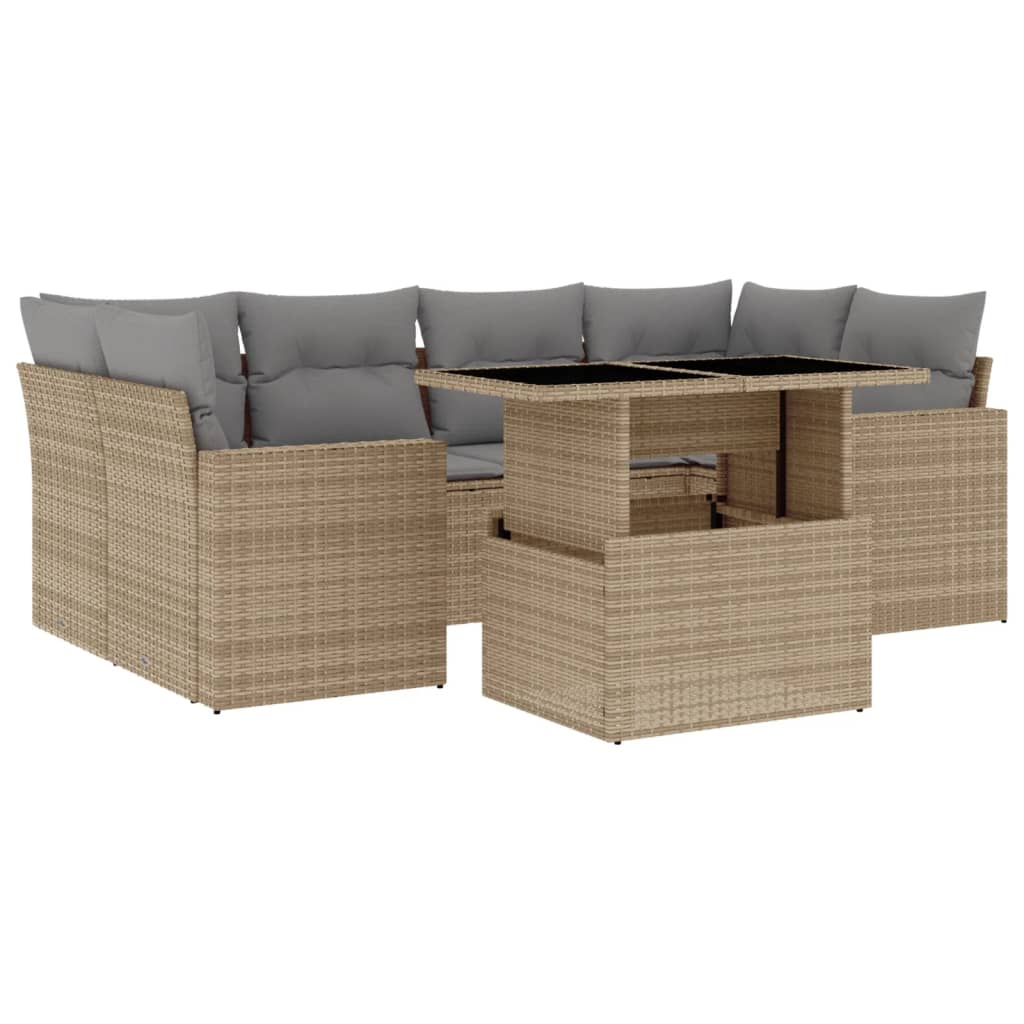 Thumbnail - vidaXL 7-tlg. Garten-Sofagarnitur mit Kissen Beige Poly Rattan