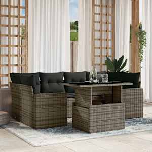 Vrtna sedežna garnitura 7-delna z blazinami siv poli ratan