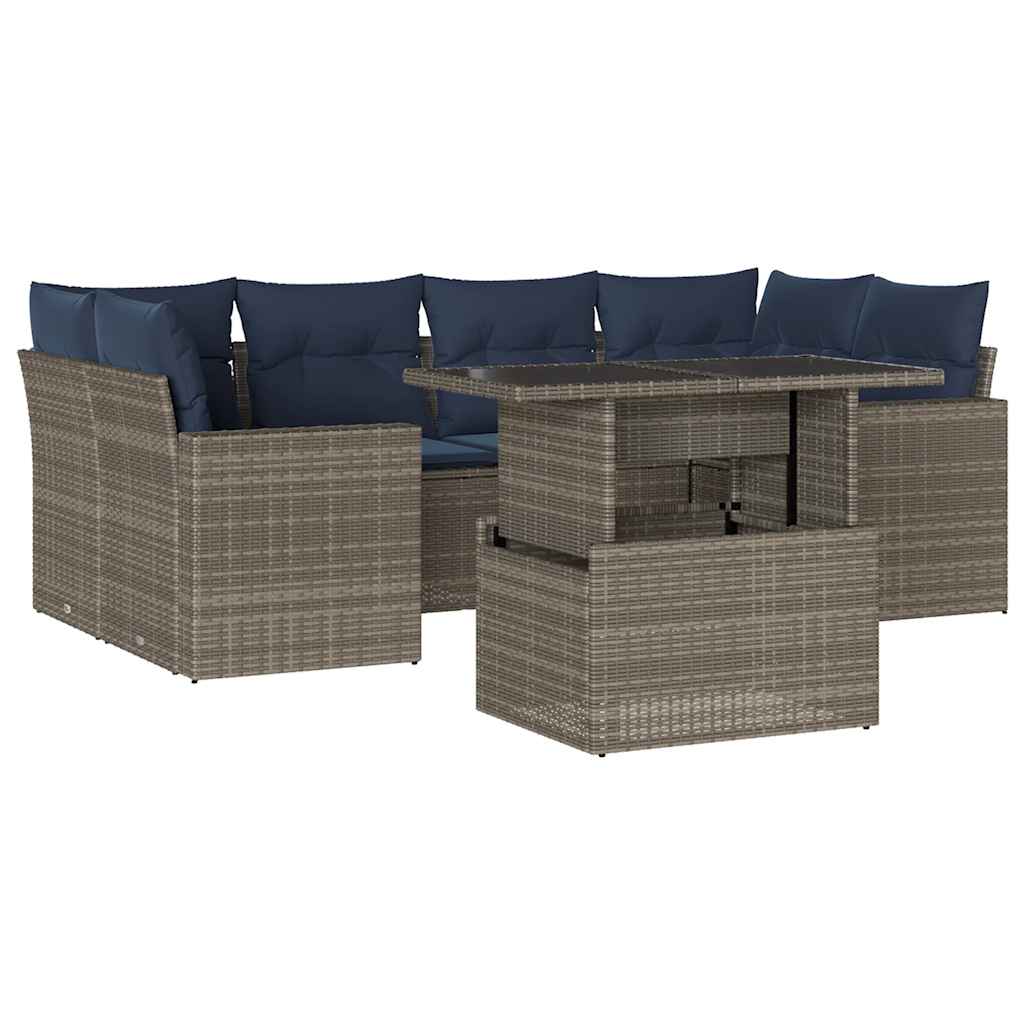 Thumbnail - vidaXL 7-teiliges Gartensofa-Set mit Kissen, grau, Polyrattan