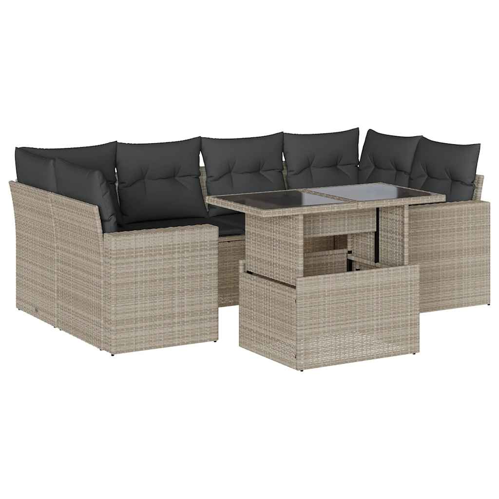 Thumbnail - vidaXL 7-tlg. Garten-Sofagarnitur mit Kissen Hellgrau Poly Rattan