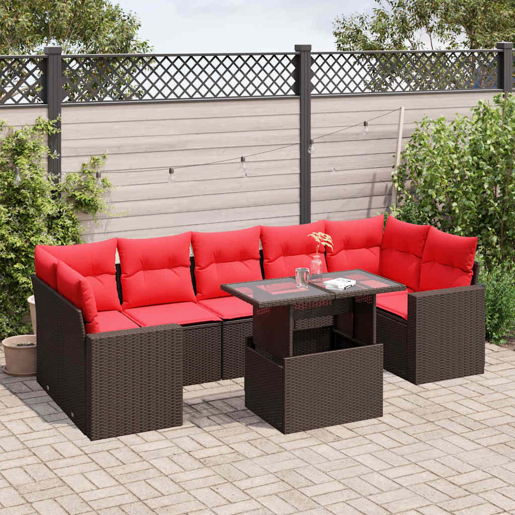 vidaXL 8-teiliges Gartensofa-Set mit Kissen, braun, Polyrattan