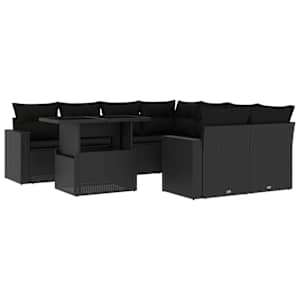 Vrtna sedežna garnitura 9-delna z blazinami črn poli ratan - slika 2