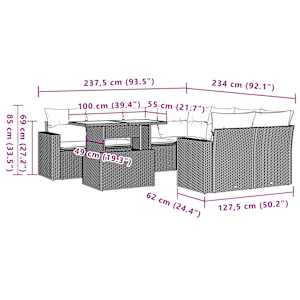 Vrtna sedežna garnitura 9-delna z blazinami črn poli ratan - slika 10