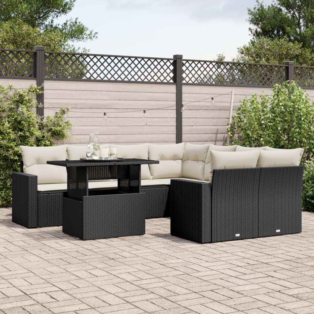 vidaXL 9-tlg. Garten-Sofagarnitur mit Kissen Schwarz Poly Rattan