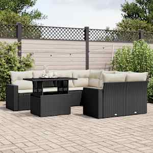 Vrtna sedežna garnitura 9-delna z blazinami črn poli ratan