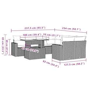 Vrtna garnitura 9-delna z blazinami bež poli ratan - slika 9