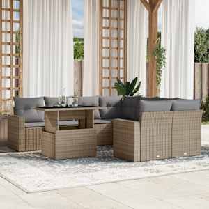 Vrtna garnitura 9-delna z blazinami bež poli ratan