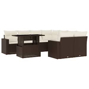 Vrtna sedežna garnitura 9-delna z blazinami rjava poli ratan - slika 2