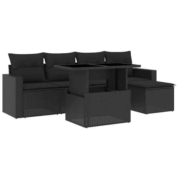 vidaXL 6-osaline aiadiivani komplekt patjadega, must, pol&uuml;rotang