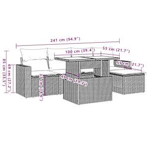 Vrtna sedežna garnitura 6-delna z blazinami črna poli ratan - slika 9